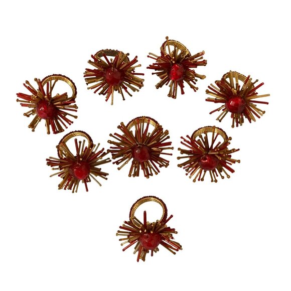 Vintage Atomic Starburst Napkin Rings Red And Gold Beaded Mid Century Modern - 8 - Picture 3 of 7